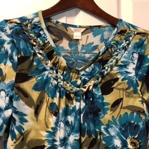 Christopher & banks small S 3/4 sleeve popover top turquoise, olive green, black